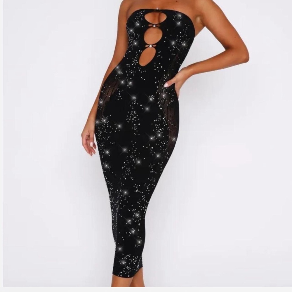 White Fox Boutique Black Starry Midi Dress